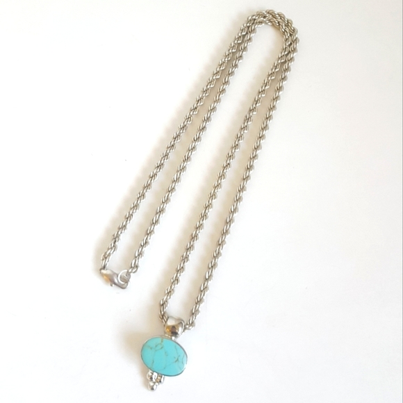 Sterling Silver Gold Matrix Turquoise Pendant & Rope Chain 💎 ATI Mexico MCM - Picture 4 of 15